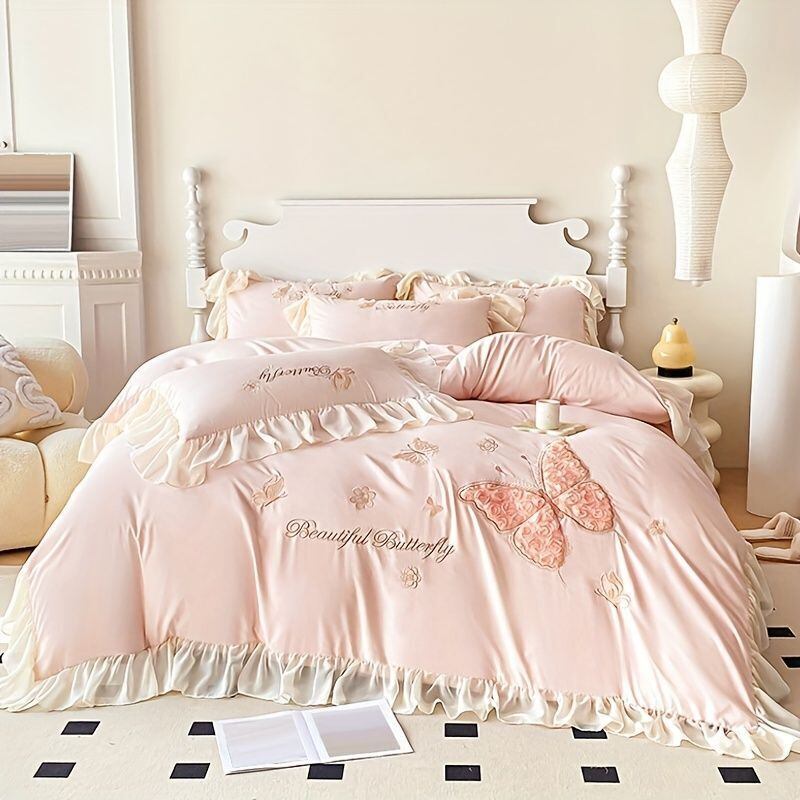 高級綿　姫系 寝具カバー4点セット ベッド4点セット布団カバー 刺繍花柄 高級綿 姫系 寝具カバー4点セット ベッド4点セット布団カバー 刺繍