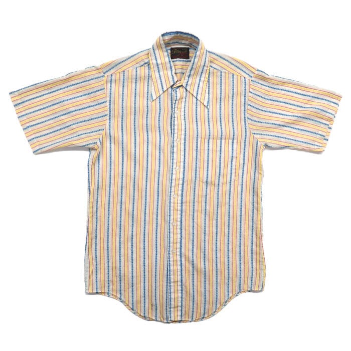 古着 70年代 TRADITIONALS BY CAMPUS ストライプ 半袖シャツ 襟芯入り