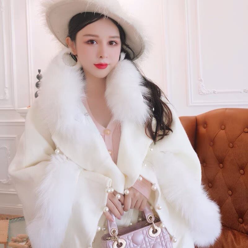 ポンチョ コート アウター パール 白 ファー | LOVEYsmileSHOP
