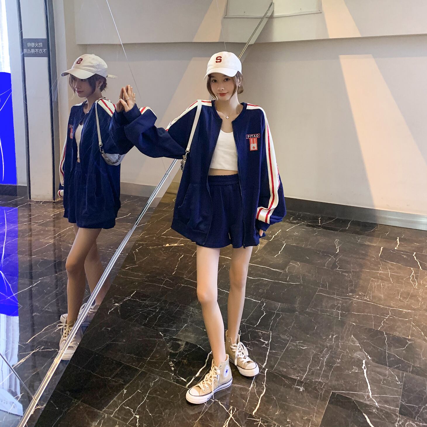 オータムスタイル薄手ジャケット ハイウェストウェストショーツ カジュアル 秋物 ブルマー 6Du_Shop_Women35559772359