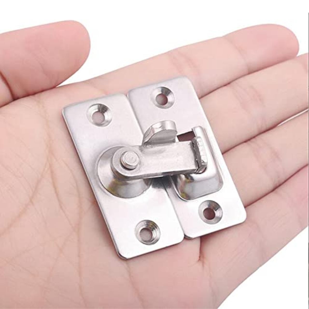 YFFSFDC 90度ドア留め金ロック 90度直角ドアロック ステンレス製 ドアロック ボルトロック 90° 補助鍵 ボルトラッチ 引き戸用鍵 スライドロック 浴室/部屋/バスルーム用ロック 盗難防止安全ドアロック 防犯 侵入防止 (シルバー 1個入り)