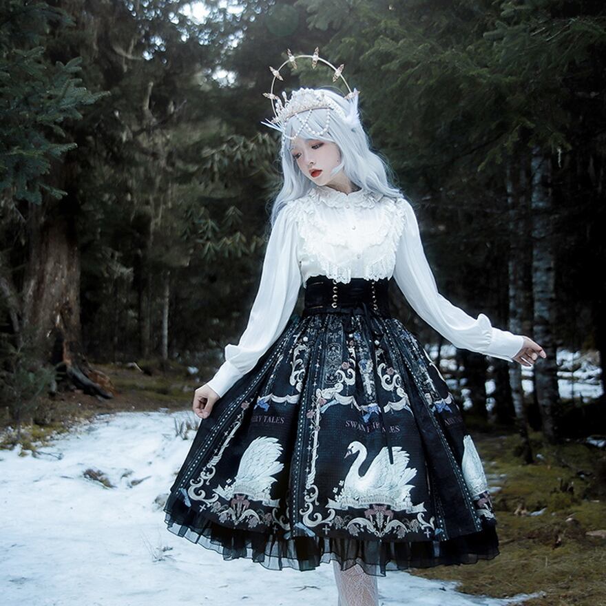 ロリータ クラロリ セットアップ ブラウス スカート スワン柄 甘ロリ