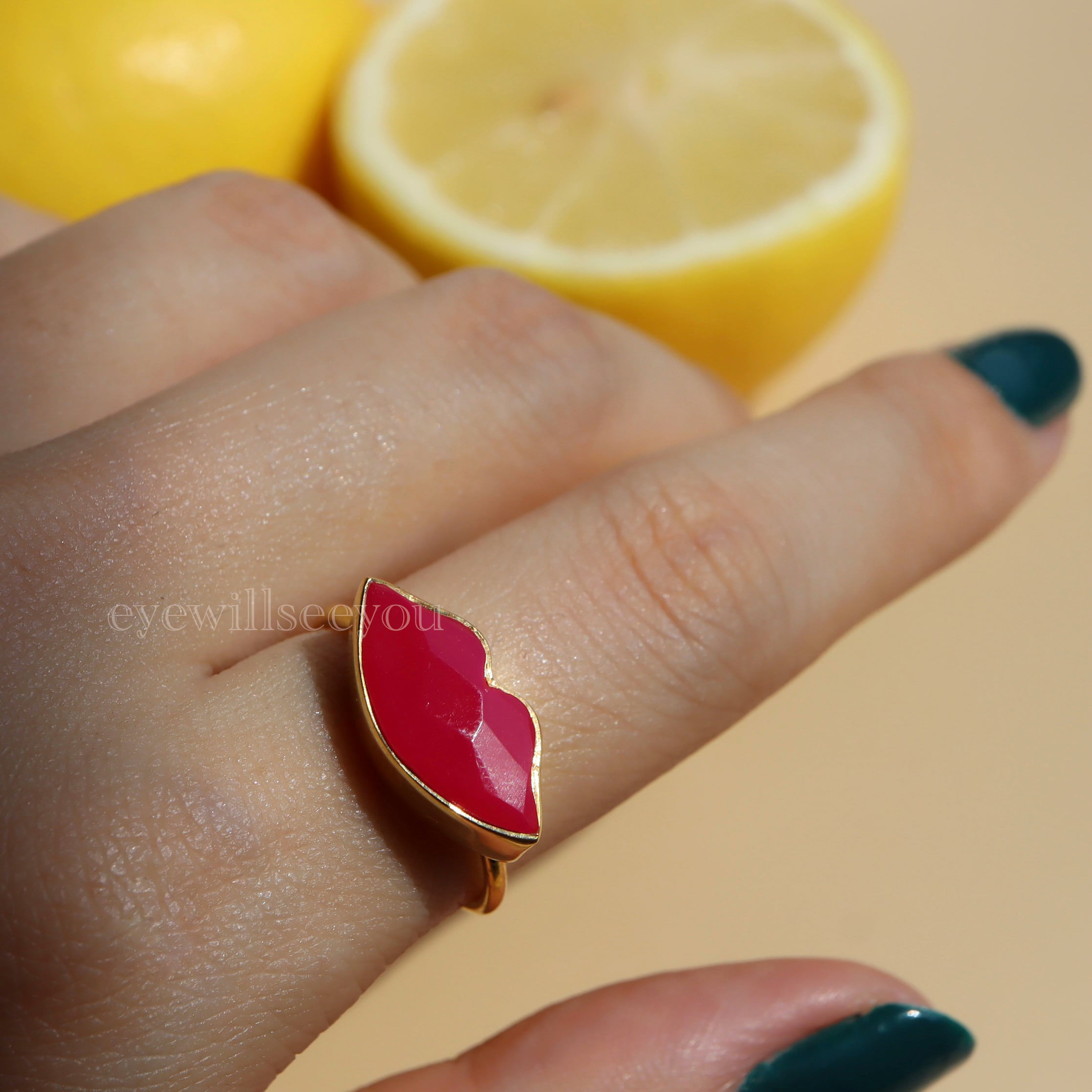 Lip ring Fuchsia pink chalcedony リップリング フューシャピンク