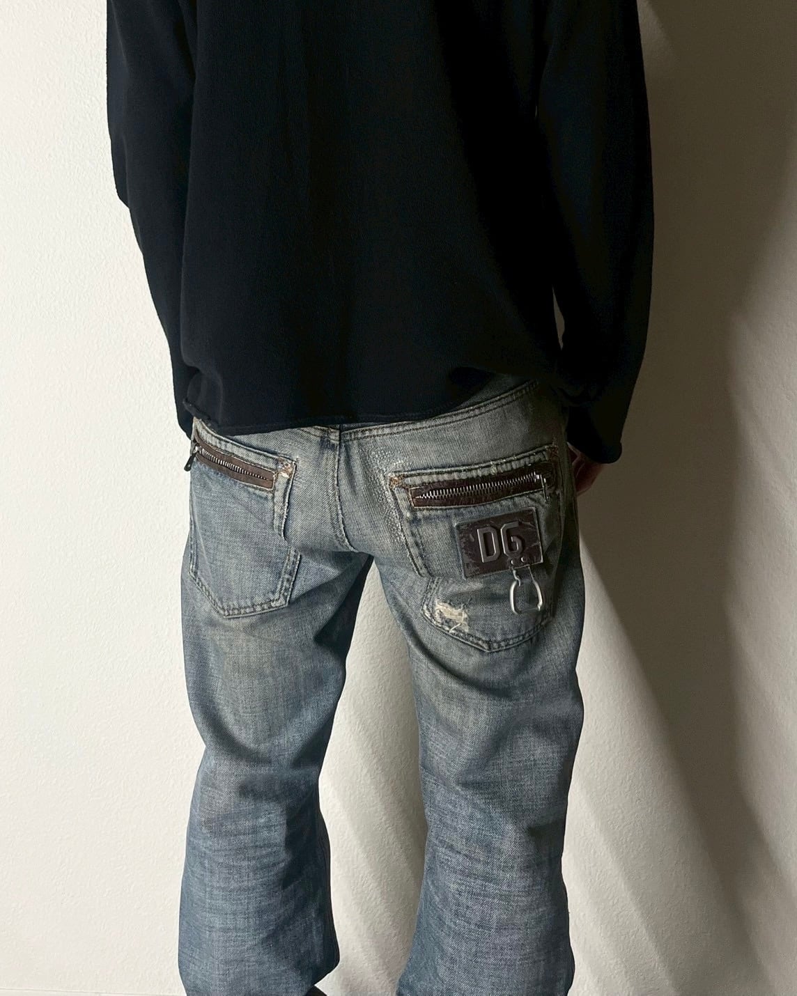 00s DOLCE&GABBANA Leather Piping Damage Denim Pants ITALY製 | VOLAR