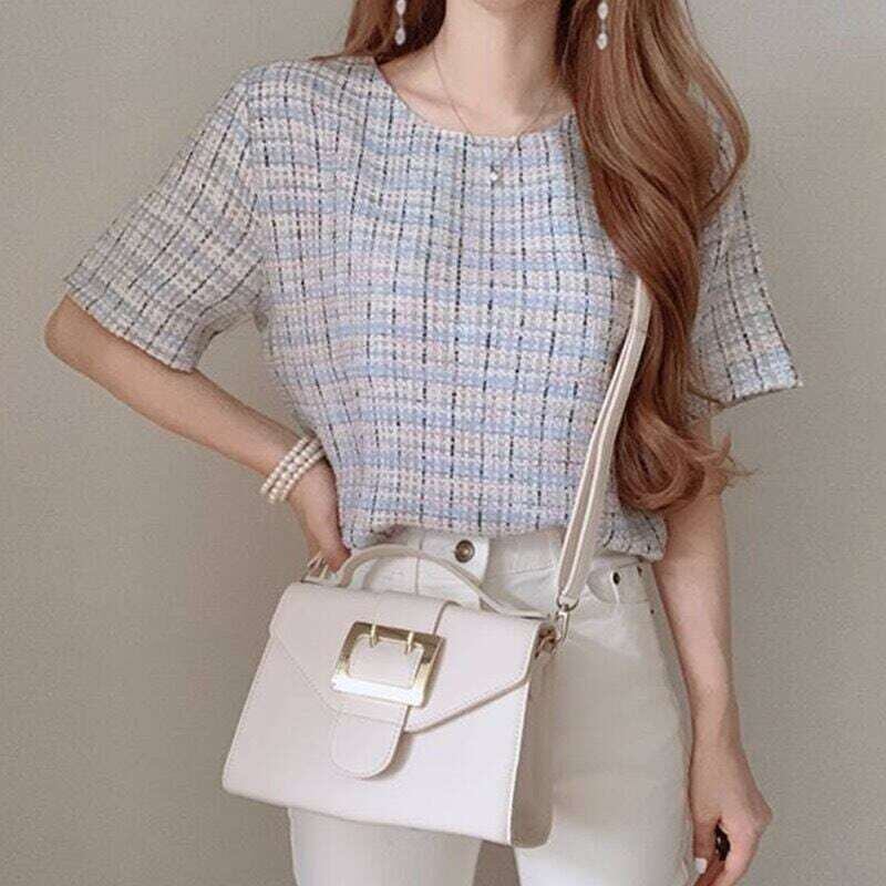 サマーツイードトップス ツイード 半袖 オフィスカジュアル E287