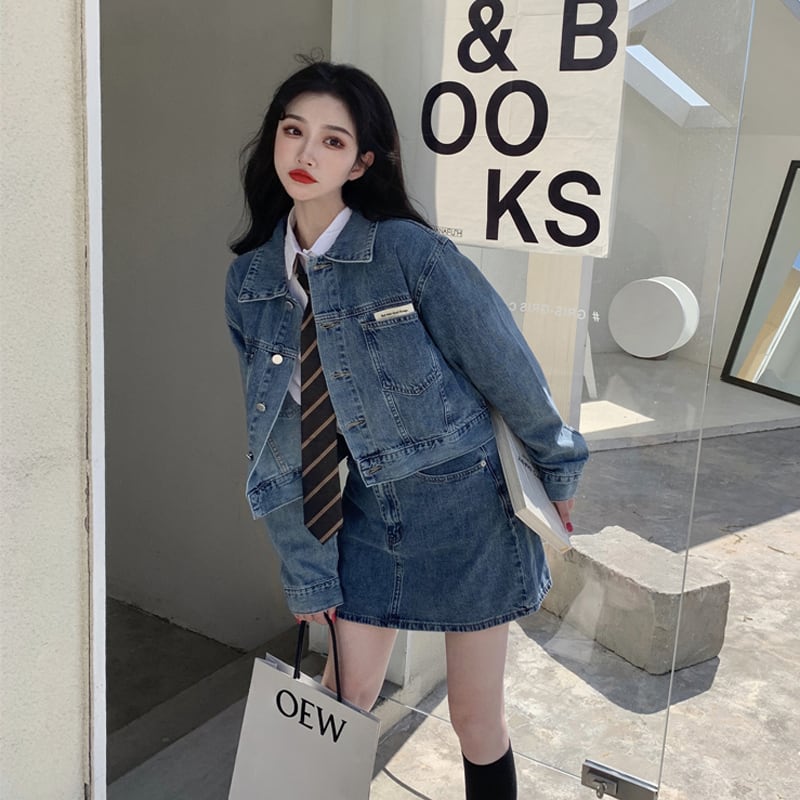 セットアップ 2点セット デニムジャケット デニムスカート Gジャン ジージャン カジュアル 大人可愛い 韓国ファッション Luluca 韓国トレンドファッションluluca ルルカ