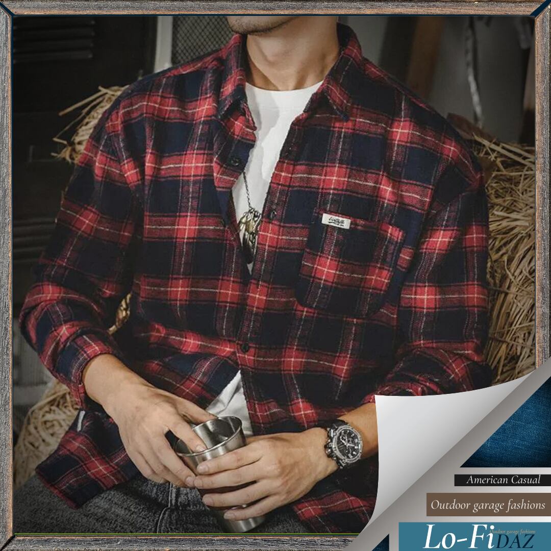 クラシック チェックシャツ ロングスリーブ レトロ シャツ ジャケット 21217