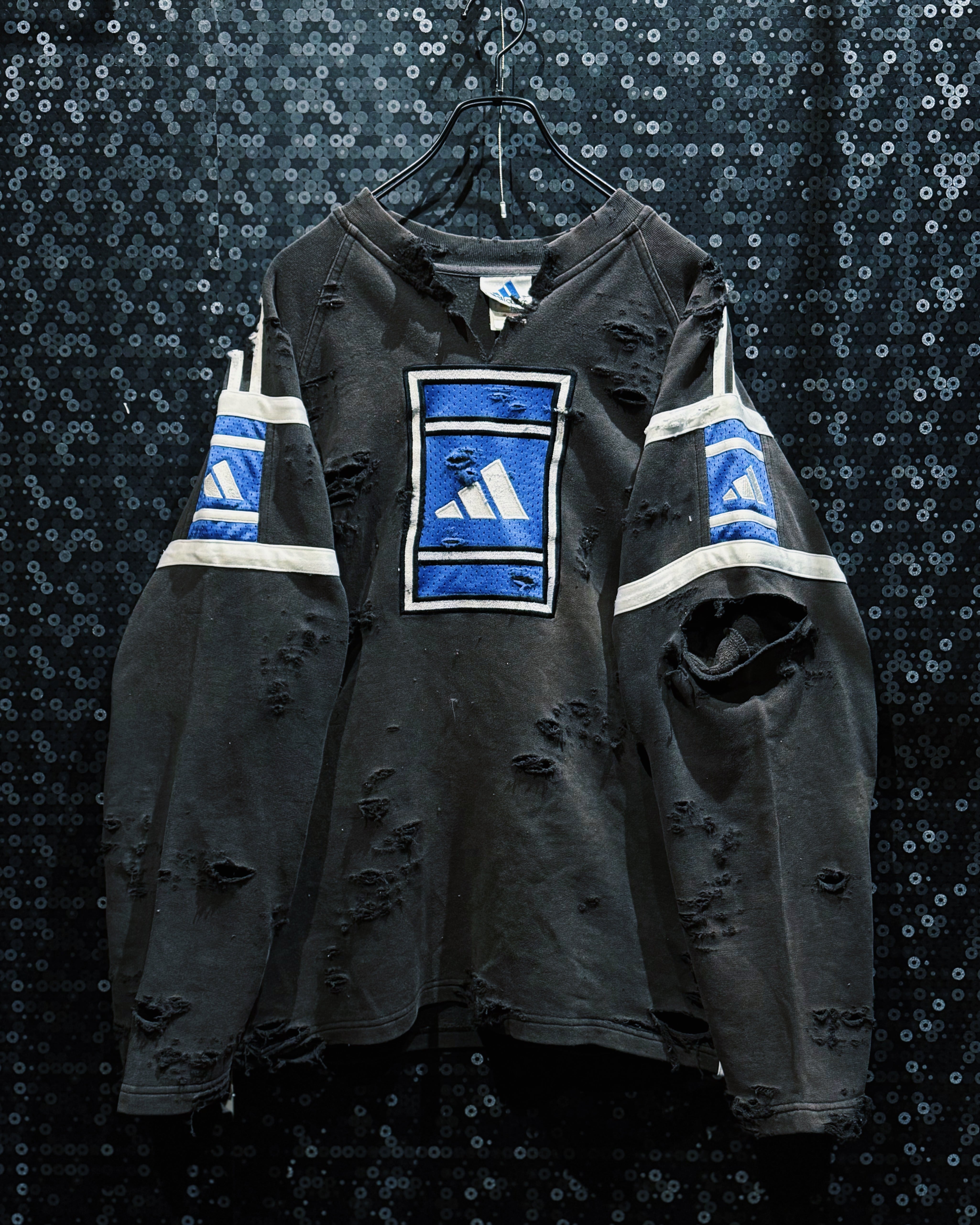 【ÆIEM】original”boro”remake” “adidas” vintage Patch-Panel Destroyed Sports Sweat Pullover