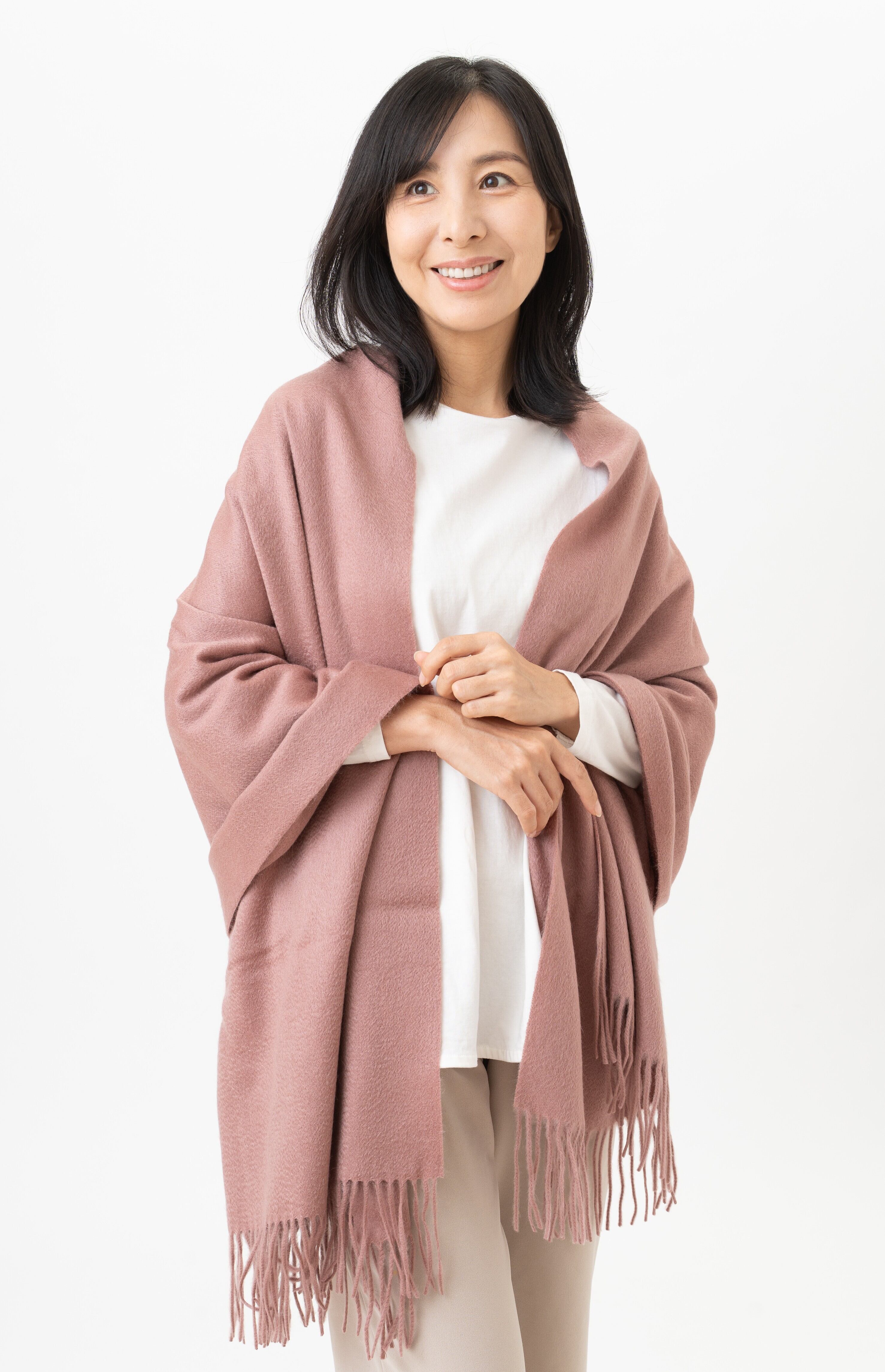 カシミヤ100%大判ストール Kitano - キタノ/ダスティピンク 幅70cm×縦180cm(本体部分)