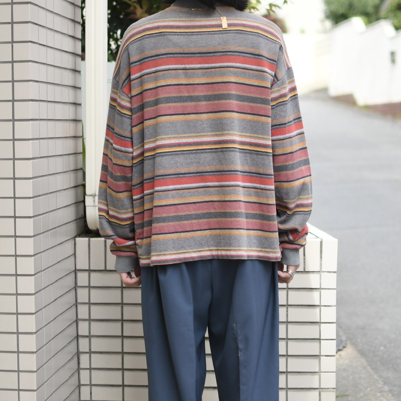 multi border henry neck long sleeve tee