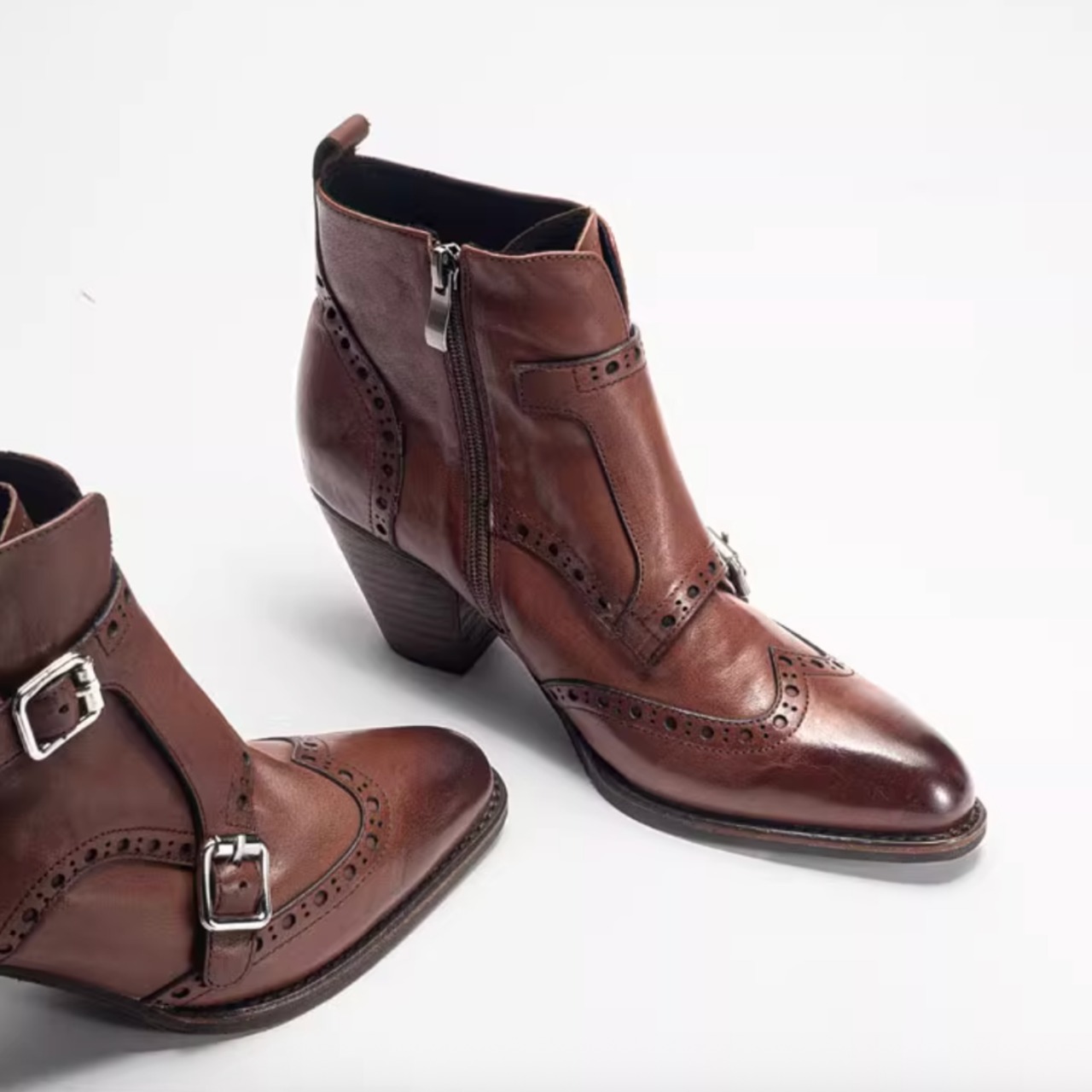 ウイングチップ サイドジップ ショートブーツ  00076・画像2