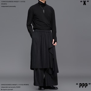 RFDRFD 26AW フェイクレイヤード アシンメトリー ドレープ スカートパンツ