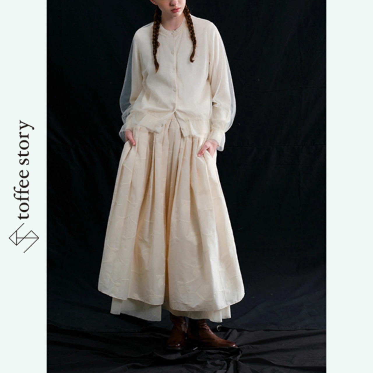 【2color】チュールが揺れる静かな物語カーディガン 《P0254》