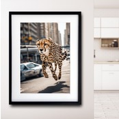 Cheetah Trip|都会を駆け抜けるチーターのコラージュアートポスター|非日常感とインパクトで魅せる額縁セット|A4〜A2 A2ポスター