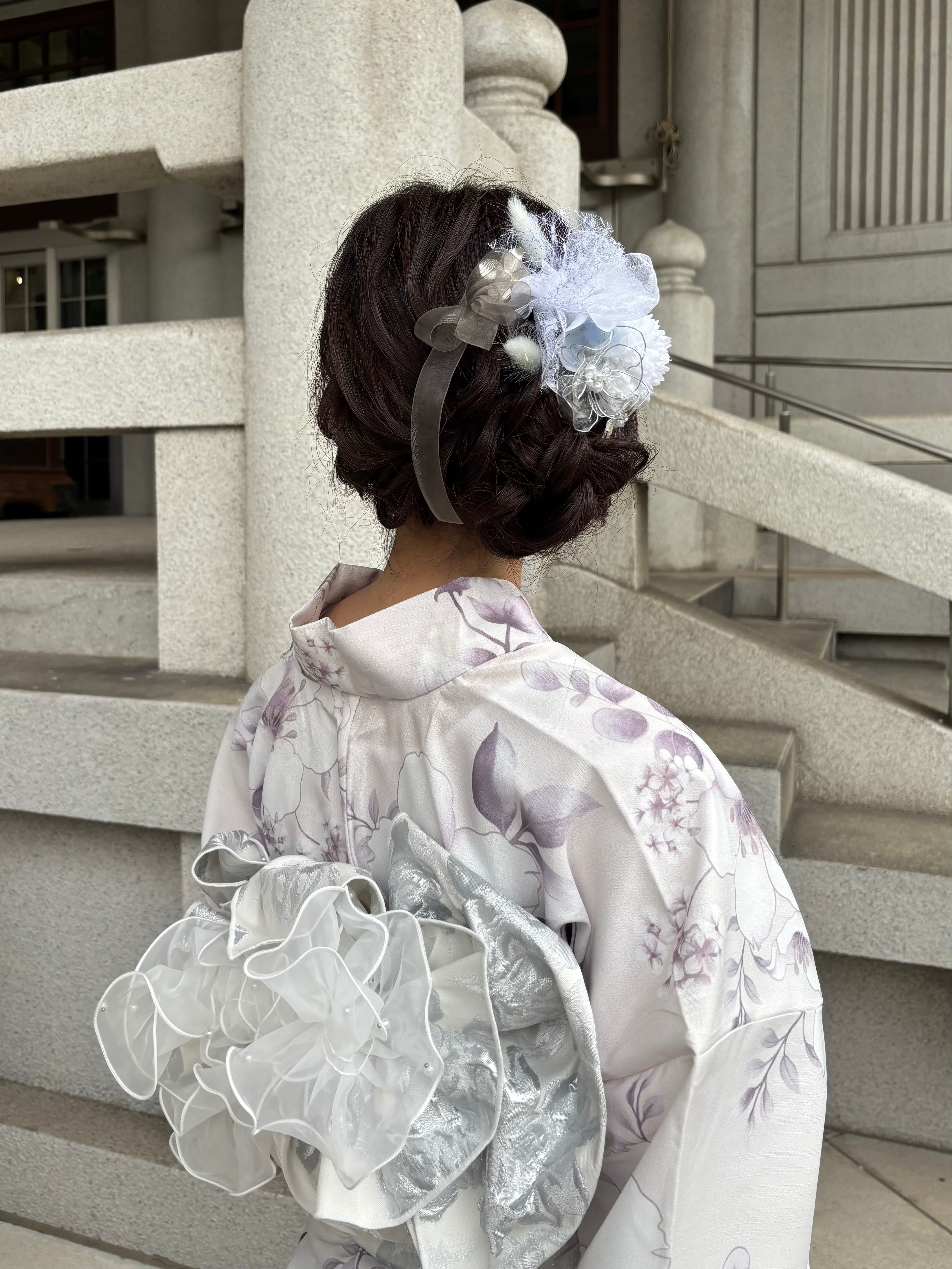 12 Yukata collection ice blue flower & tulle | Hanakanzashi