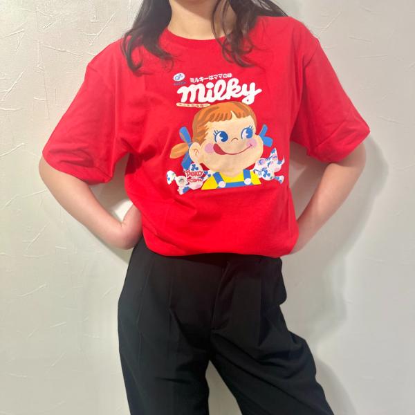 ペコちゃん PEKO ユニセックス半袖Tシャツ ミルキーパッケージ レッド