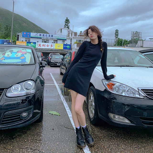 秋 冬 レディース ワンピース シャツワンピ ブラック 黒 長袖 ひざ丈ワンピ スリム かわいい おしゃれ 韓国 きれいめ プチプラ Fa 9 238 Dress Sugar Moon