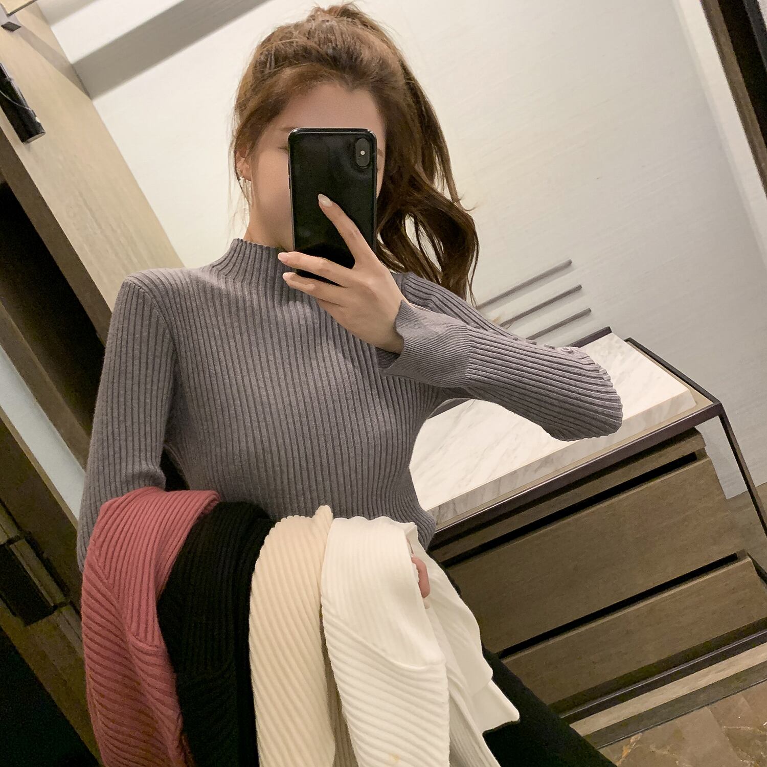 オータムウィンタースリムカラーストライプセーター トップス 秋物 冬物 6Du_Shop_Women56391016018