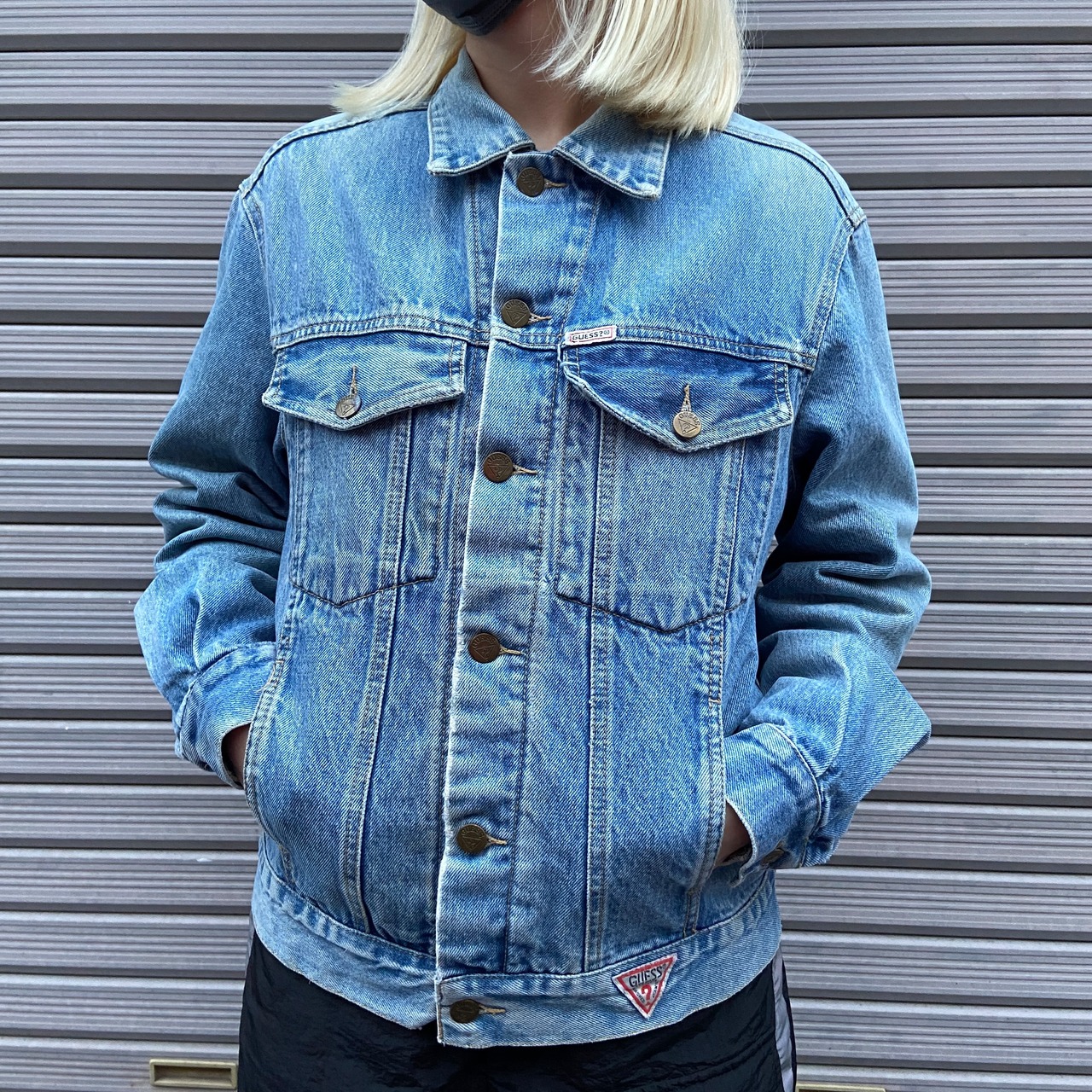 80〜90年代 GUESS ゲス デニムジャケット メンズS 古着 トラッカー 