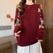2色／フラワー刺繍ニットプルオーバー ・73623