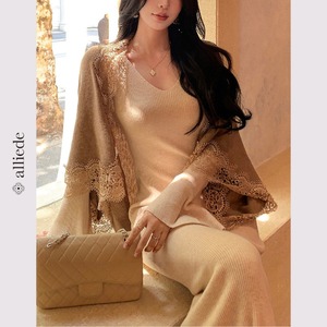 レーストリムニットショールカーディガン　A3617