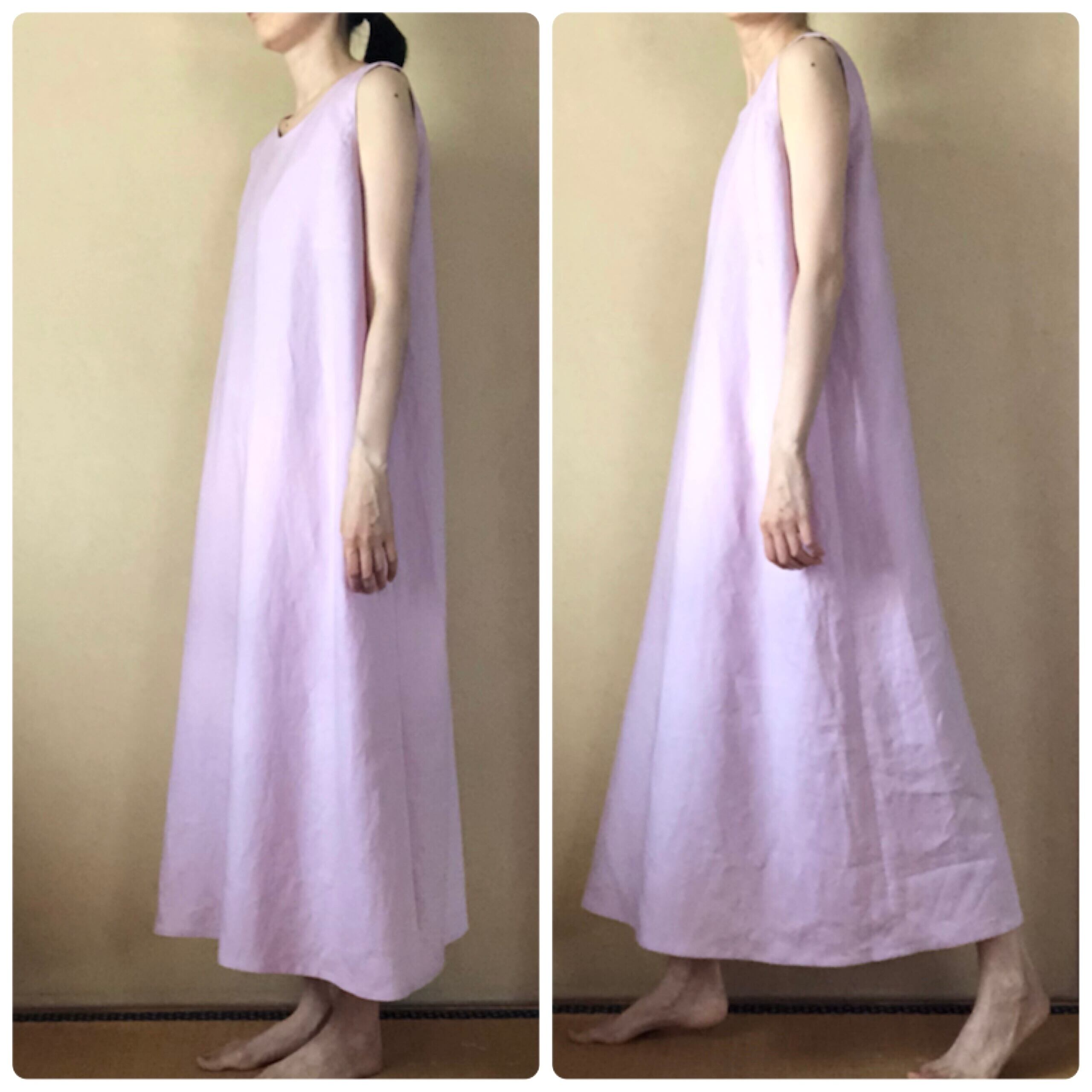 受注生産】リネンのノースリーブワンピース【Lサイズ】 ラベンダー