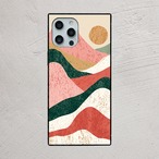 受注生産 iPhoneケース ピンクとグリーンの曲線柄｜レトロウェーブ CURV015A