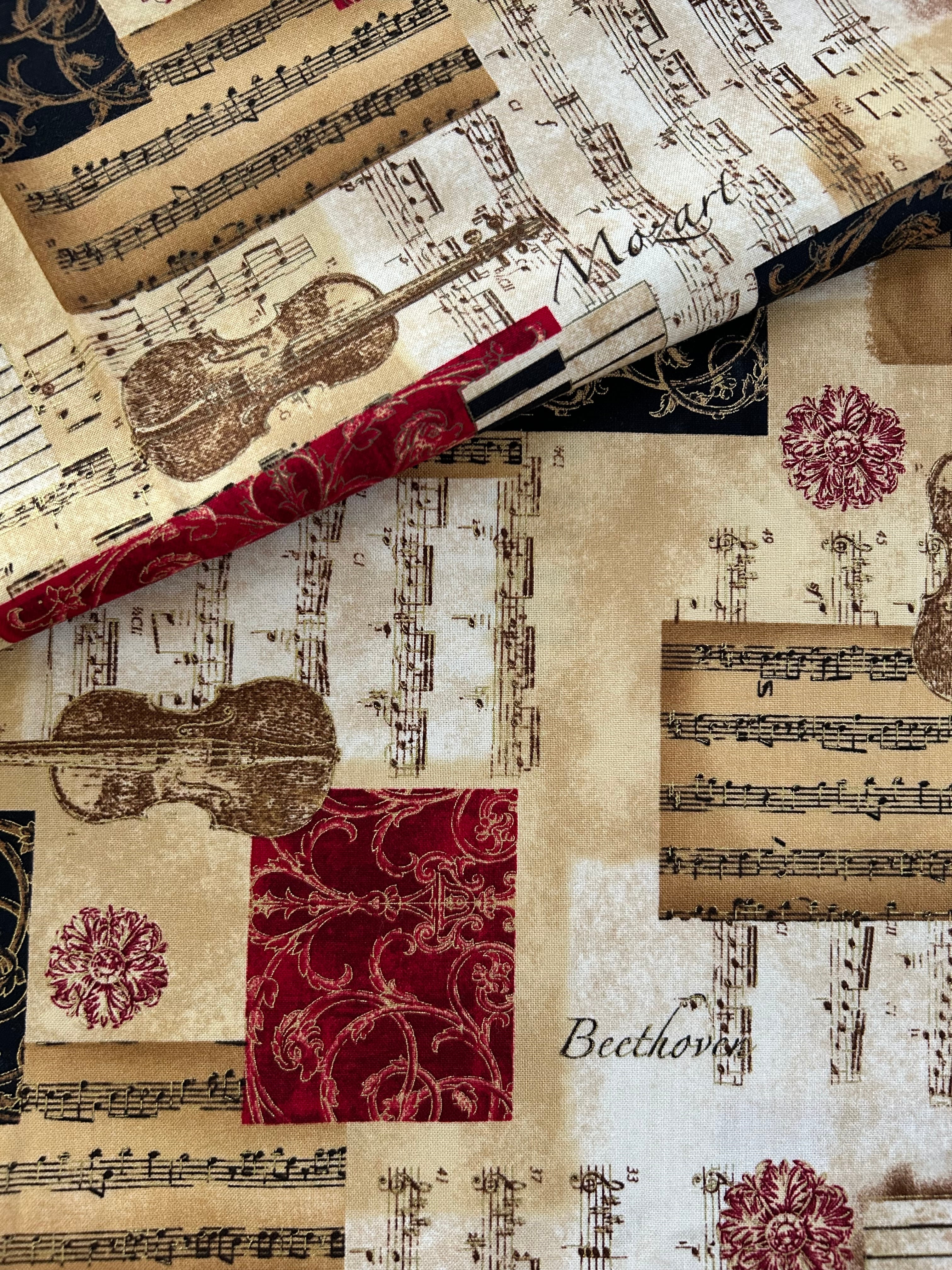 輸入コットンファブリック 譜面柄 楽器柄 クラシカル All That Jazz ロバートカフマン USAファブリック カルトナージュ