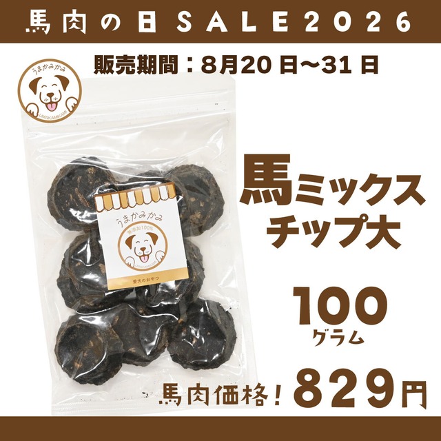 【馬肉の日】馬ミックスチップ大きめ5cmサイズ 100g(28.3.30)