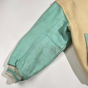 希少 80s Scoop スクープ ワッペン付き 袖革 レザー スタジャン サイズ M /ターコイズブルー系/ビンテージ/DCブランド