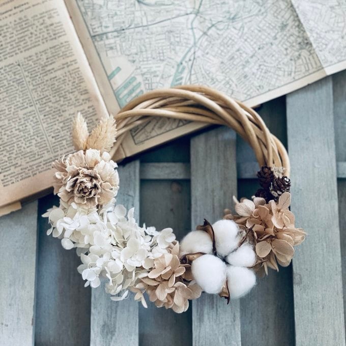 ホワイトクリスマスリース プリザーブドフラワー 白 Xmasリース 開店