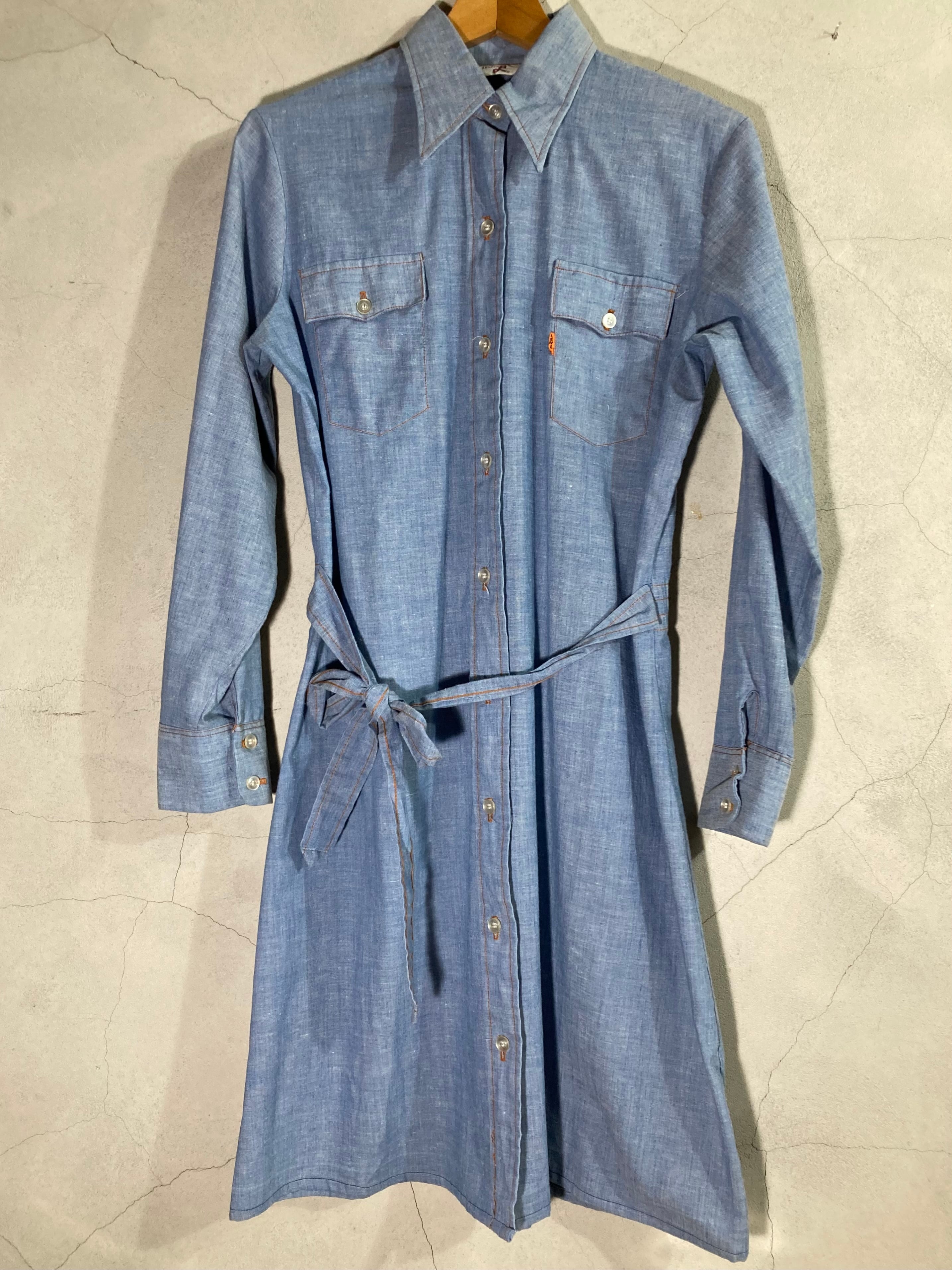 70s VINTAGE LADY-LEVIS CHAMBRAY SHIT LONG