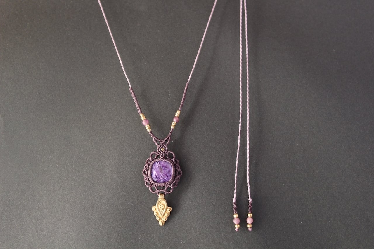 Charoite micro macrame necklace