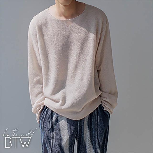 【韓国メンズファッション】サマーニット長袖Tシャツ ロンT ゆったり 透け感 シンプル ミニマル BW2168
