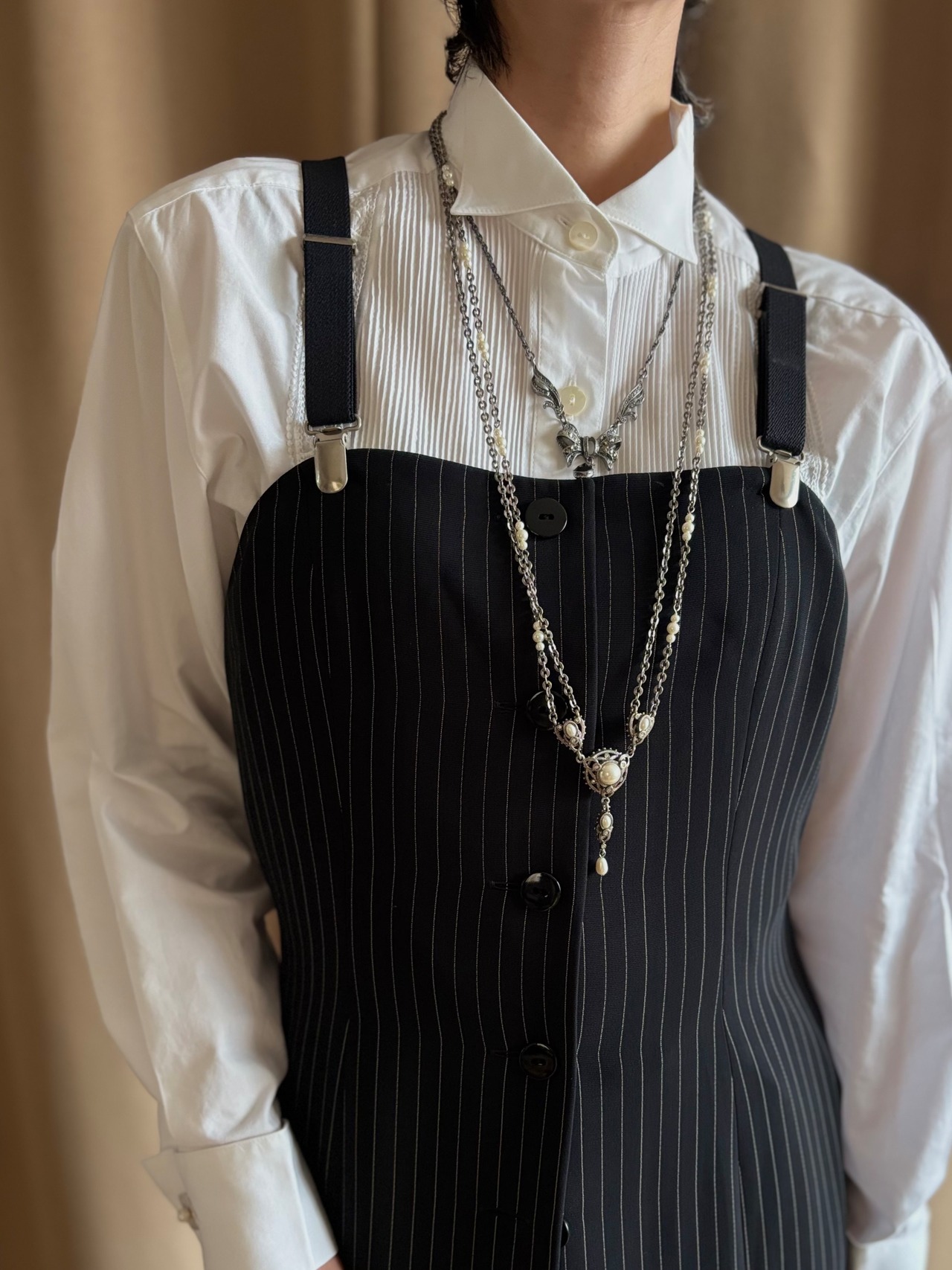 MADE IN JAPAN pinstripe suspenders dress-5220-4
