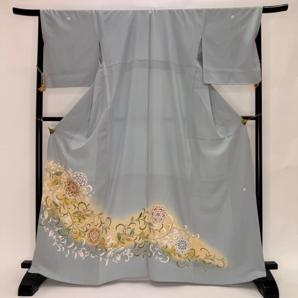 色留袖 結婚式 紋付 リサイクル着物 正絹 裄67.5cm L size リメイク 中古 礼装 リユース 6416