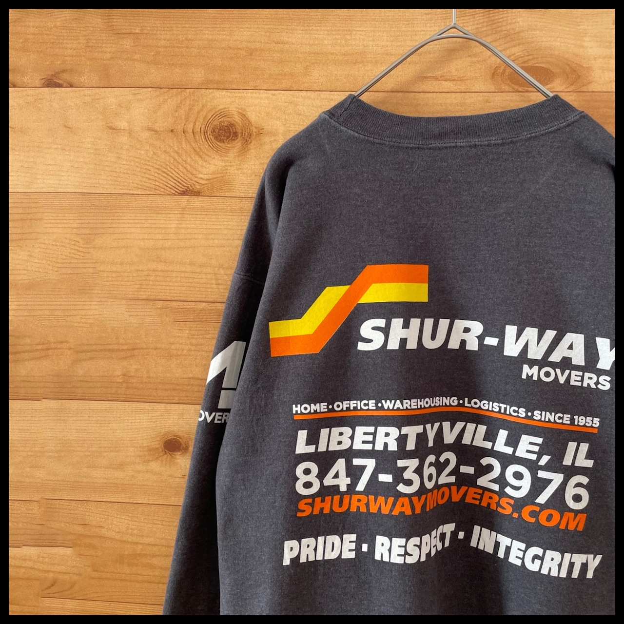 【USA古着】企業系 SHUR-WAY MOVERS バックプリント ワンポイント 袖プリント 企業ロゴ 引越し業者 プリント スウェット トレーナー M相当 US古着