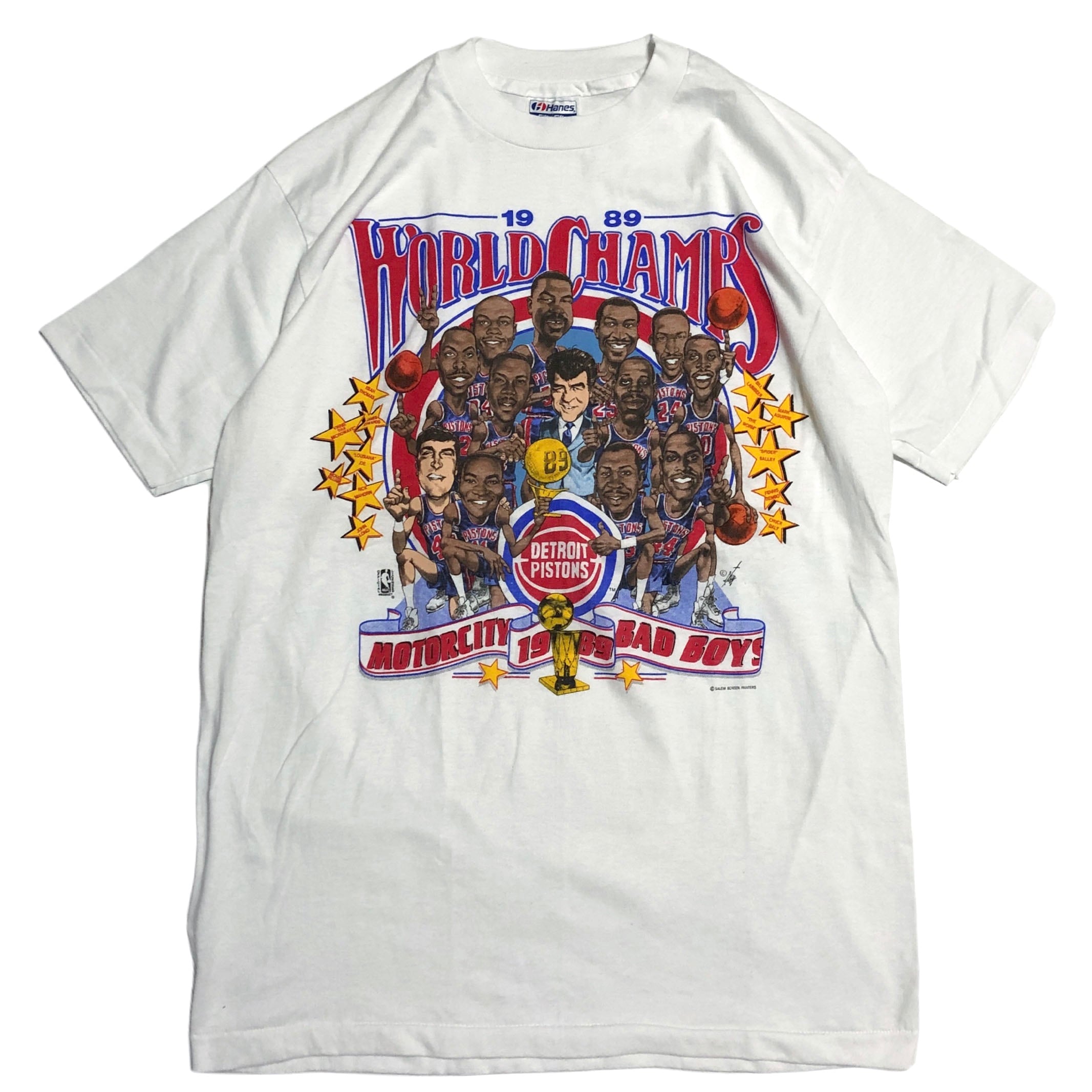 80年代 NBA DETROIT PISTONS 1989 EASTERN CONFERENCE CHAMPIONS チームロゴ プリントTシャツ メンズXL
