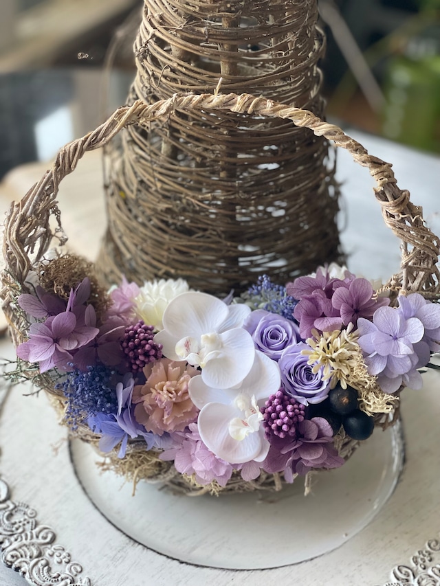 早割 母の日 胡蝶蘭のバック型リース パープル 紫 紫陽花 プリザーブドフラワー 結婚祝い 誕生日 開店祝い 新築祝い 退職祝い 送別祝い ウェルカムスペース ウェディング 古希祝い 喜寿祝い 喜寿 古希
