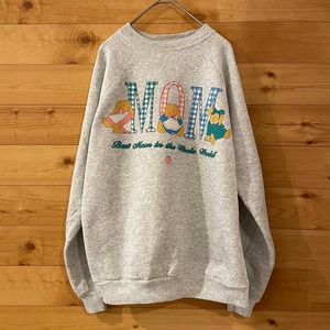 【Hanes】90s USA製 レトロ ダサかわ プリント スウェット トレーナー レディースM アメリカ古着