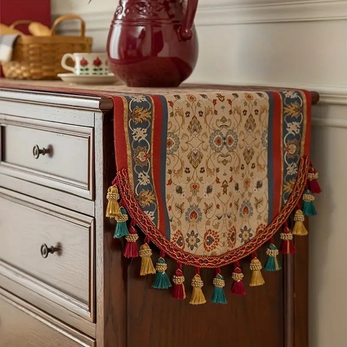 テーブルランナー 豪華 長方形 タッセル付き 果物 刺繍 民族柄 幾何柄 センターテーブル 食卓ランナー テーブル飾り 装飾品 居間 北欧