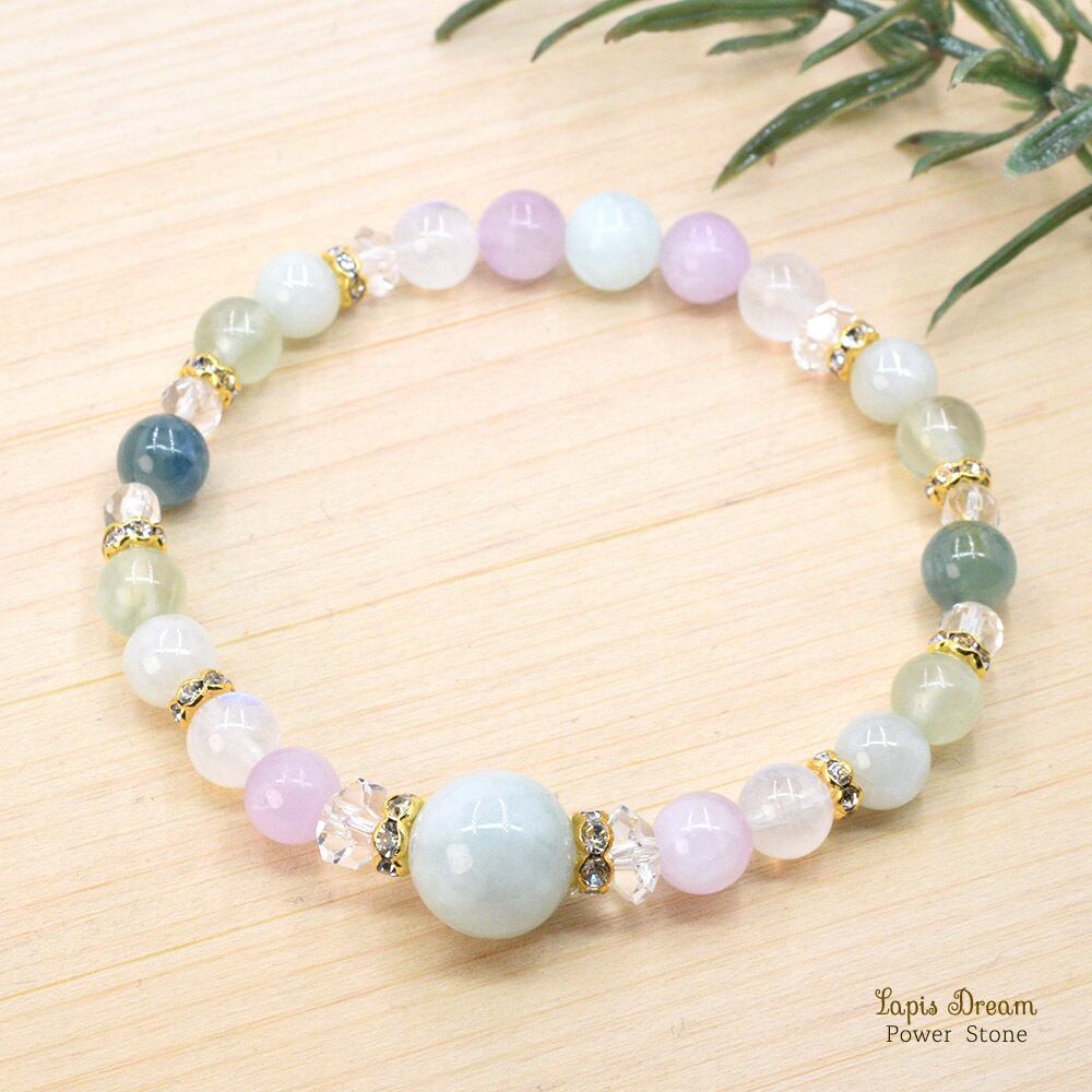 幸せな未来が訪れるお守り | ビルマ翡翠、クンツァイトのパワーストーン ブレスレット