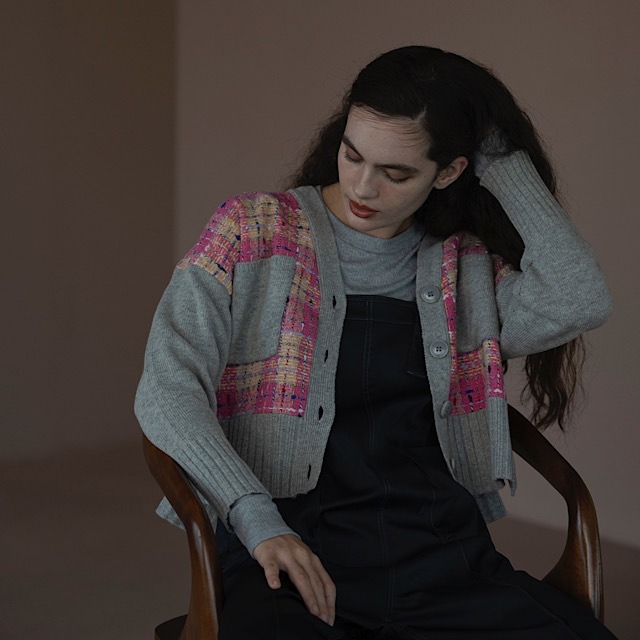 ツイードドッキングカーディガン(グレー)