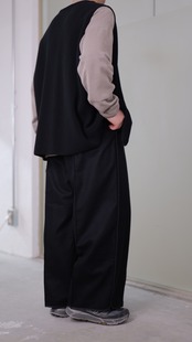 i’m here - with PIPING : SAILOR PANTS ：Black｜異素材パイピング／ウールライトメルトン／“1枚で仕立てる”