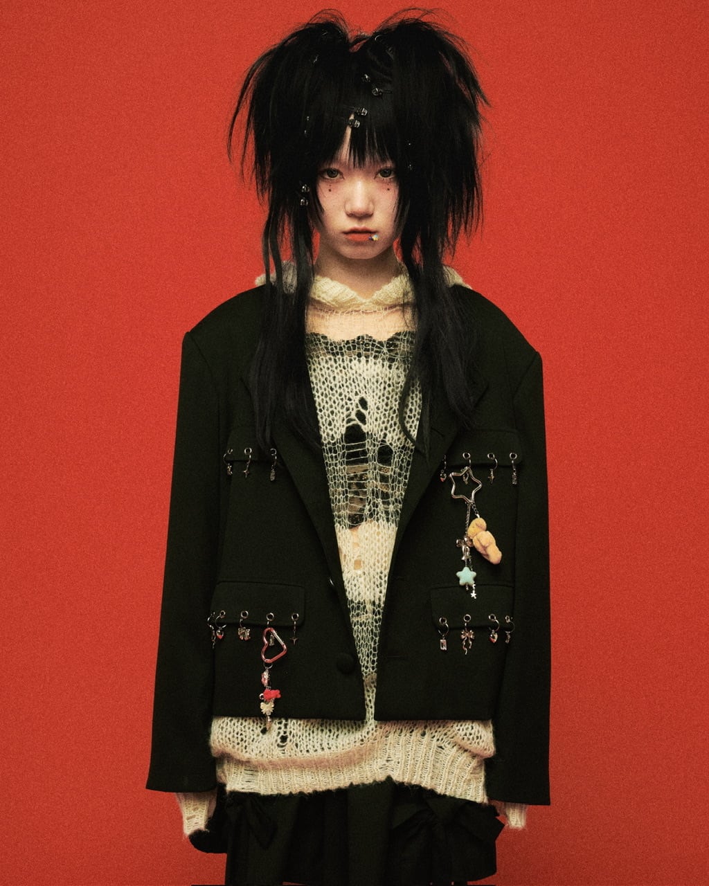 ノーカラーチャームジャケット　RED