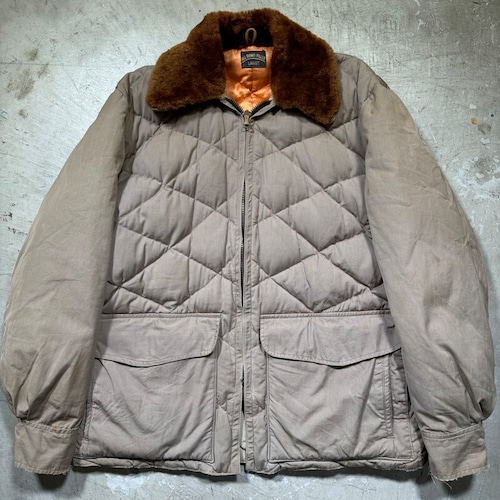 ~50's COMFY OUTDOOR GARMENT コンフィー キルティングダウンジャケット ムートンカラー CROWNジッパー バネクラ ベージュ SEATTLE QUILT MFG CO Lサイズ 希少 ヴィンテージ BA-2458 RM2877H