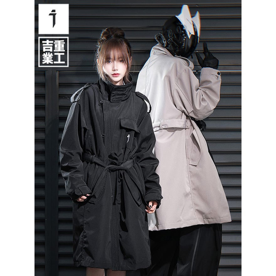 サイバーパンク トレンチコート スタンドカラー ユニセックス｜天使と