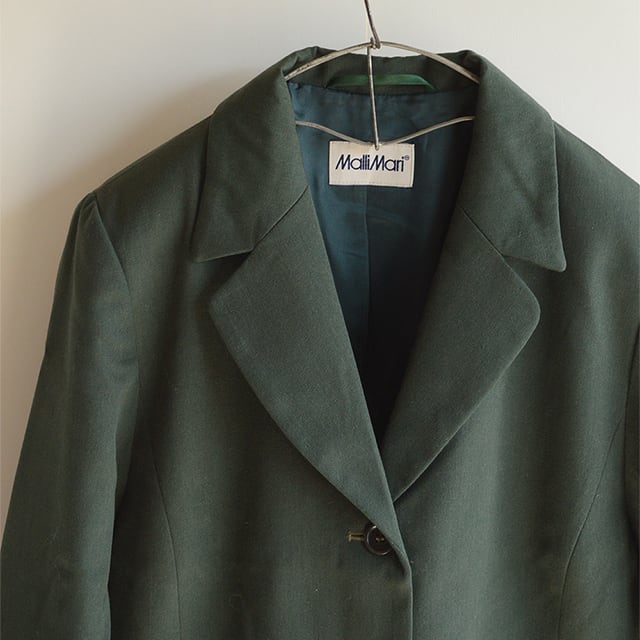 ヨーロッパ古着 ウール スーツ４つボタン ロング丈 テーラードジャケット スラックス タックパンツ 深緑 ユーロ古着
