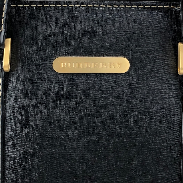 BURBERRY バーバリー ハンドバッグ ブラック プレートロゴ レザー トートバッグ vintage ヴィンテージ オールド 22n2xt