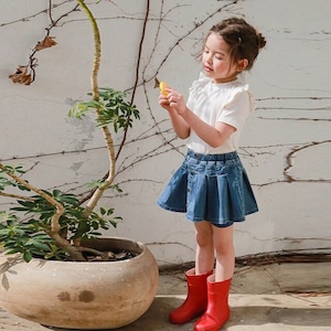 夏ボタン付きデニムプリーツインパンスカート